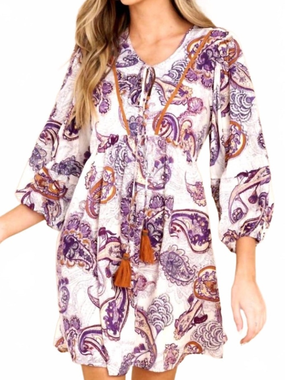 Band of the Free Paisley Long Sleeve Mini Dress
